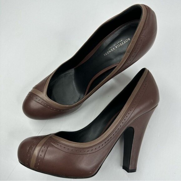 Bottega Veneta Women’s Brown‎ Designer Oxford Leather Platform Heels EU 40 - Picture 1 of 15